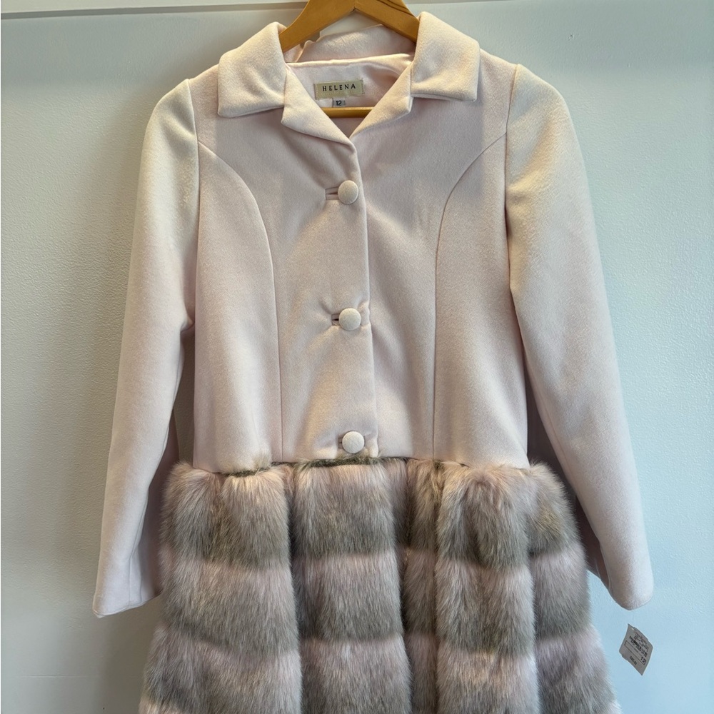NWT Helena Soft Pink Pea Coat with Faux Fur Trim - size 12